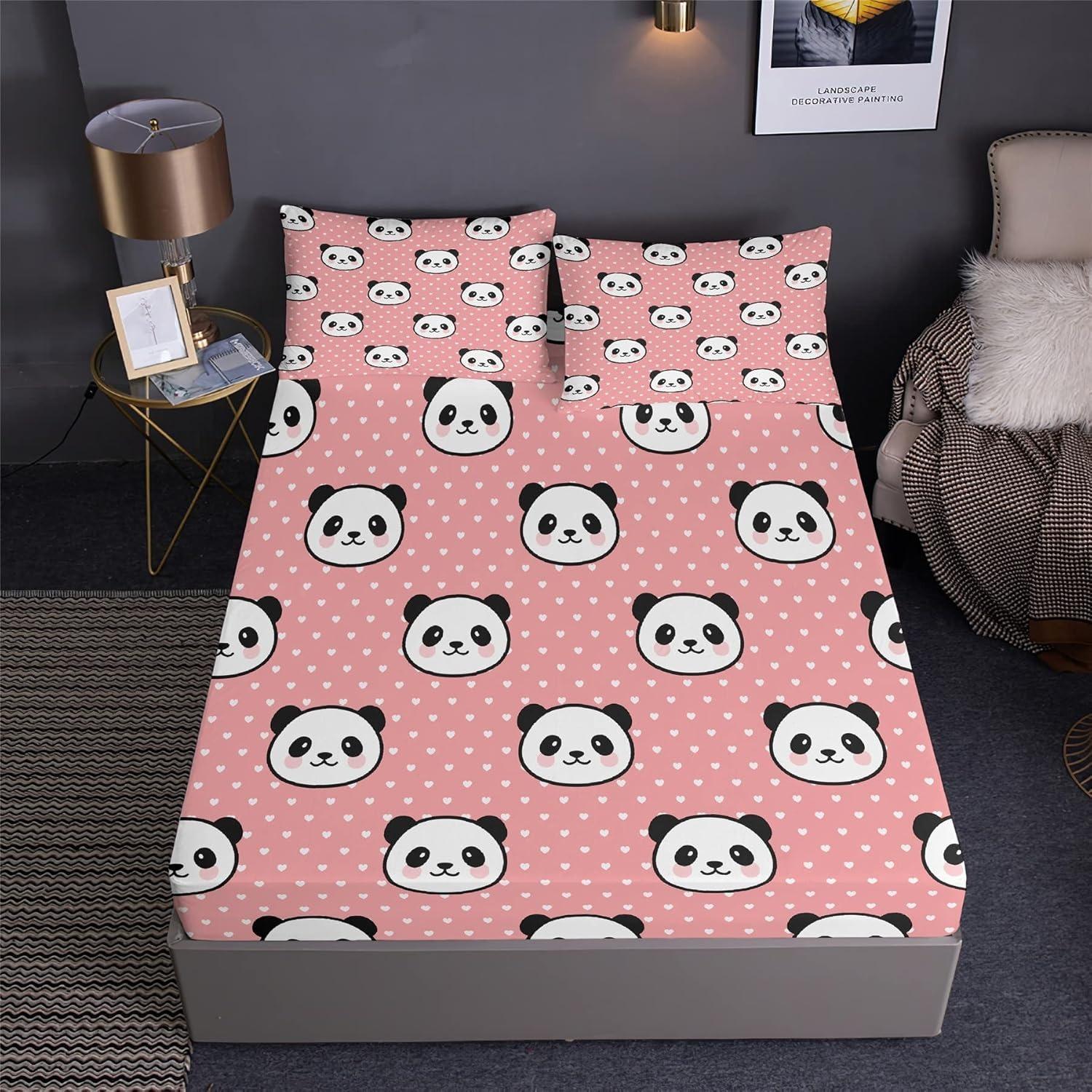 3pcs Bed Sheet Set Animal Theme Panda Pattern, High-Definition Digital Print, 100% Polyester Fiber, Washable, Modern Style Home Bedding