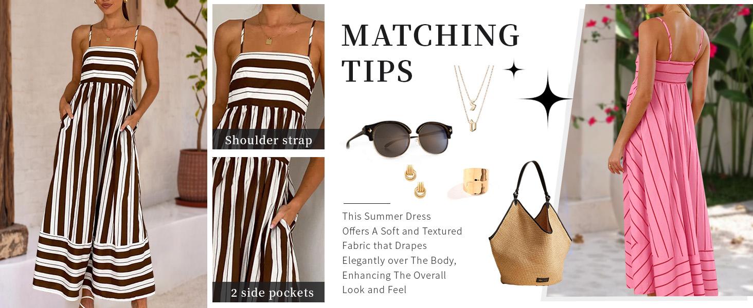 Chouyatou Women's Summer Sleeveless Spaghetti Strap Striped Maxi Dress Bohemian Style Elastic Back Design Flowing Beach Dress SpringStatements Chouyatou Women's Summer Sleeveless Spaghetti Strap Striped Maxi Dress Bohemian Style Elastic Back Design Flowing Beach Dress SpringStatements