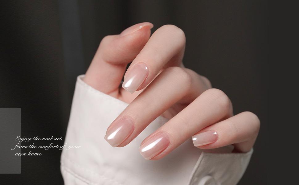 GAOY White Pearl Chrome Nail Powder, Mirror Effect Shimmer Glitter Pigment Mermaid Aurora Nail Art Decorations, Lustrous White