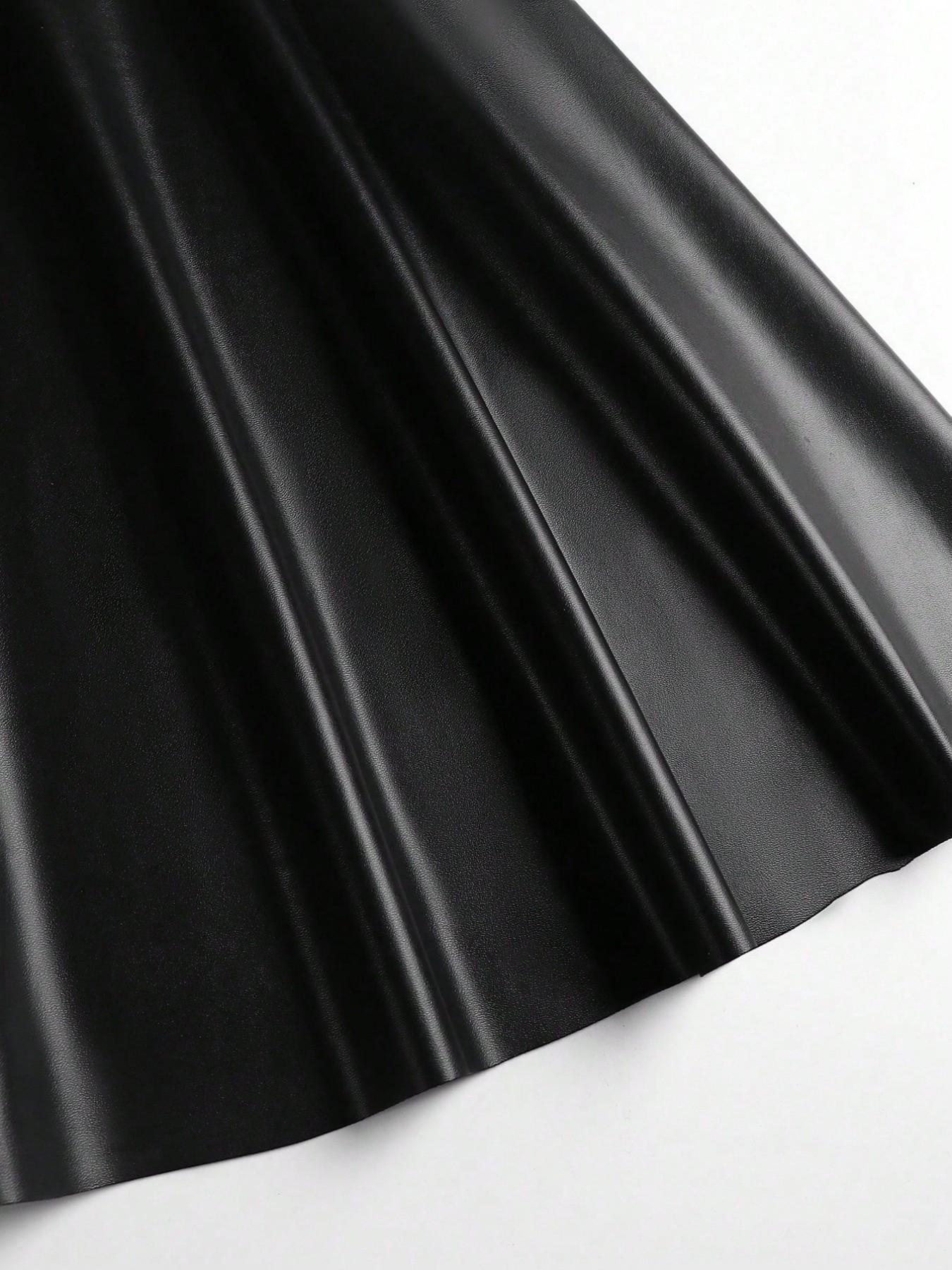 Plus Size Women’s Faux Leather Skater Skirt, High Waisted Flared Mini Skirt, Sexy A-Line Party Skirt for Going Out, Clubwear, Date Night and Casual Chic Outfits