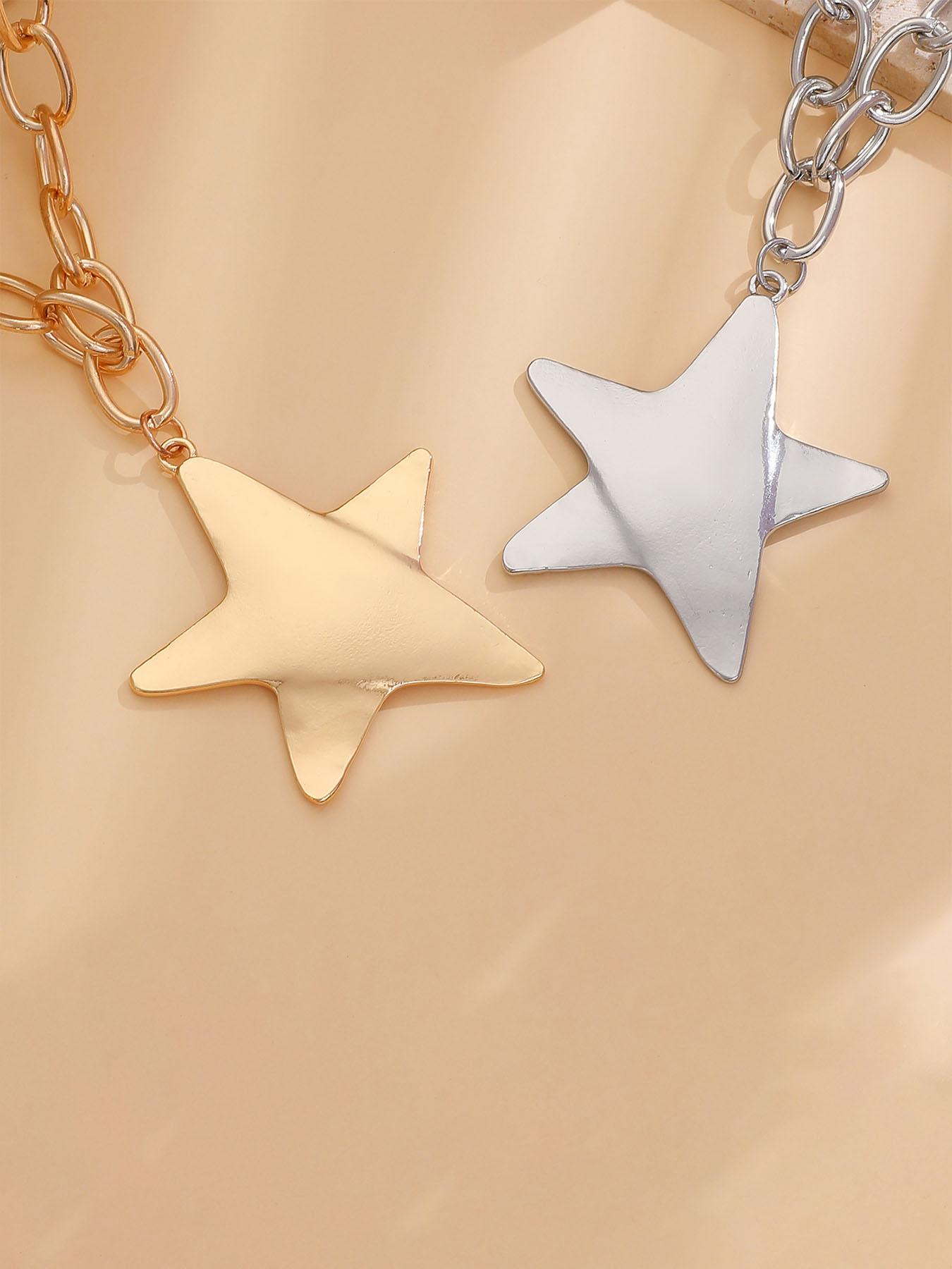 Trendy Geometric Star Pendant Necklace, Fashionable Unique Bold Star Collar Chain, Hot Selling Jewelry Accessory for Stylish