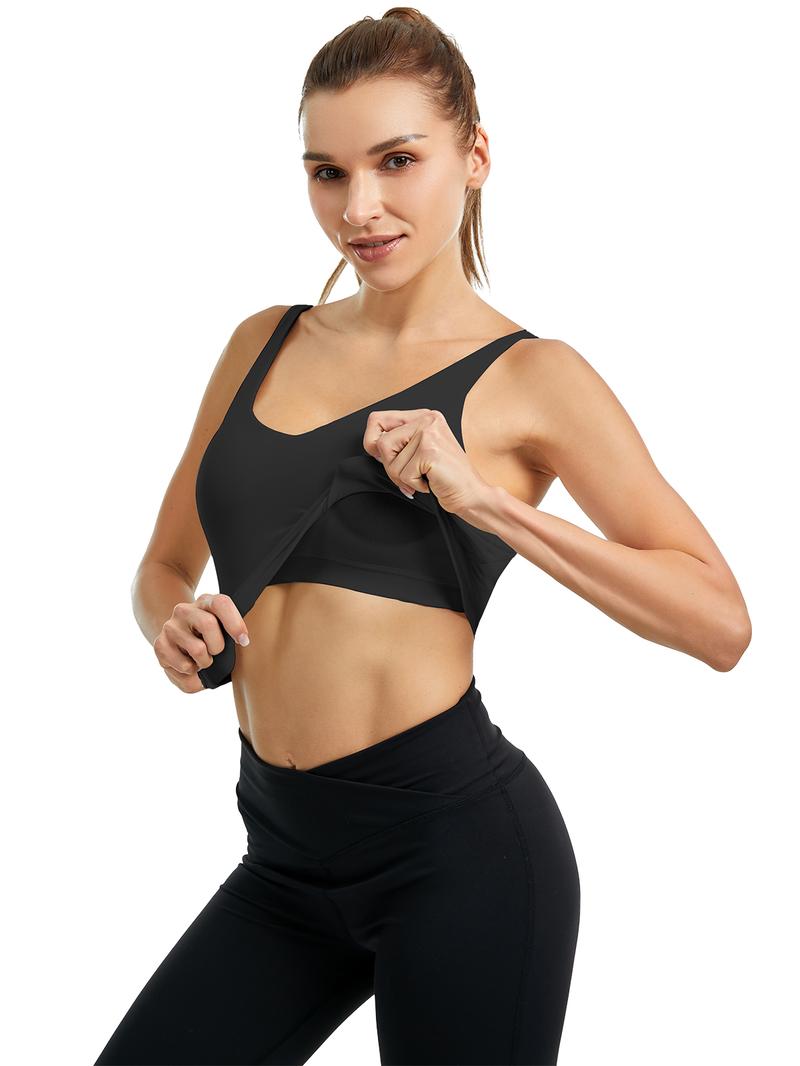 FireSwan Camisole Standppy Sports Bras for Women-Womens Yoga Workout Tops Longline Spaghetti Adjustable Removable Padded Wirefree Build in Casual Bra Seamless Wireless