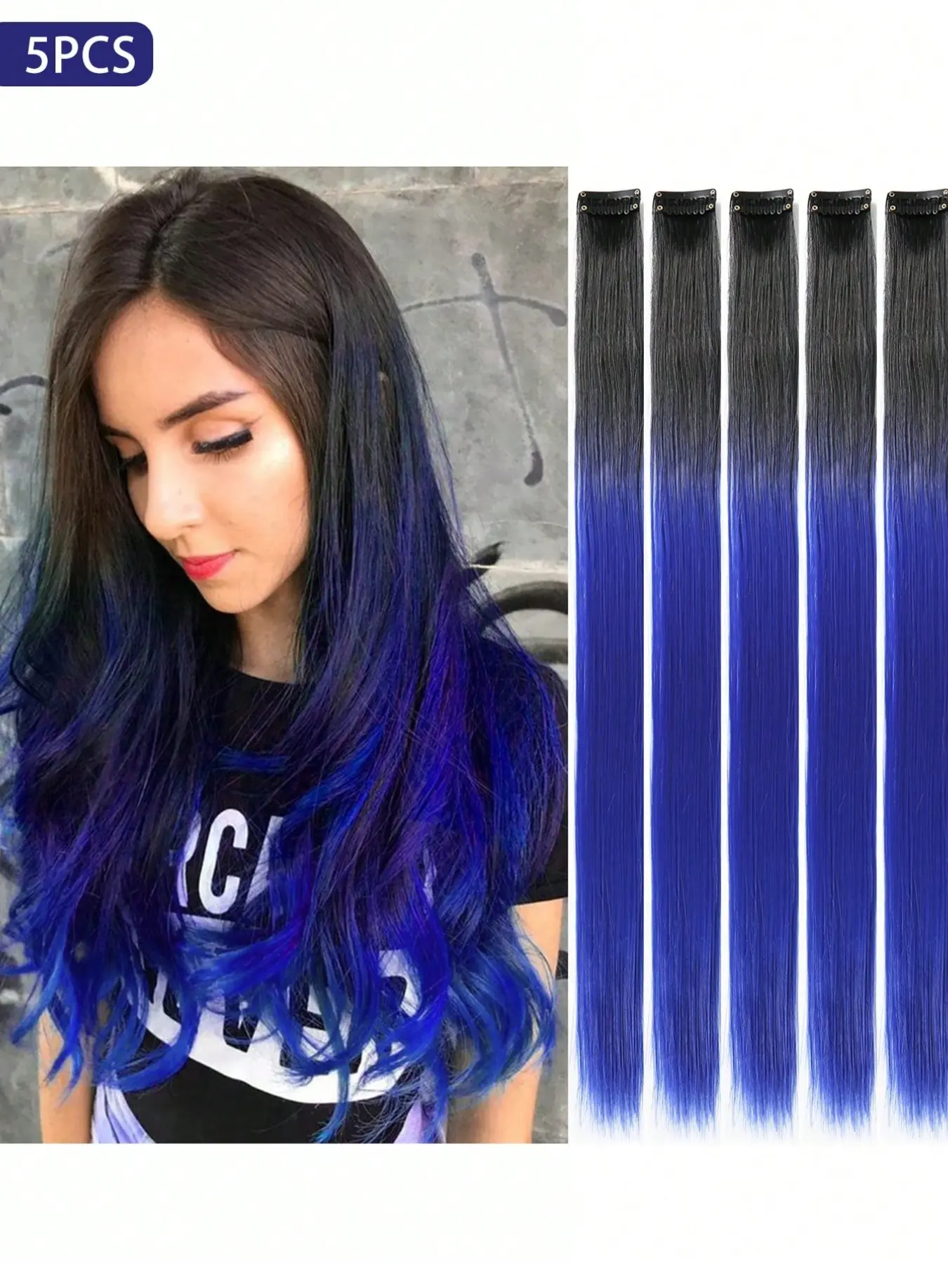 5pcs Synthetic Long Straight Clip-In Extension Hair, Pink Hot Pink Blue Orange Color 20 Inches, Perfect Hair Extension for Women Used Daily ,Party,Cosplay,New Year, Carnival, Music Festival, Halloween, Christmas Party Gifts