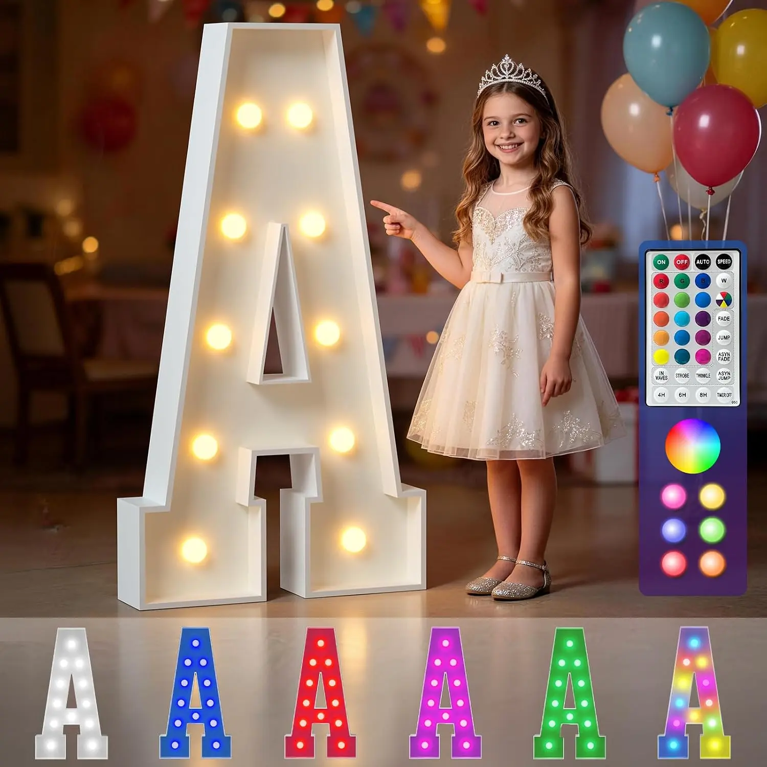 Marquee Letters Colorful, 4ft Light Up Letter A, 18 Colors Changing LED| Large Lighted Sign A for Marry Me, Graduations, Wedding , Birthday Decor, Baby Shower & Glow Party Decor
