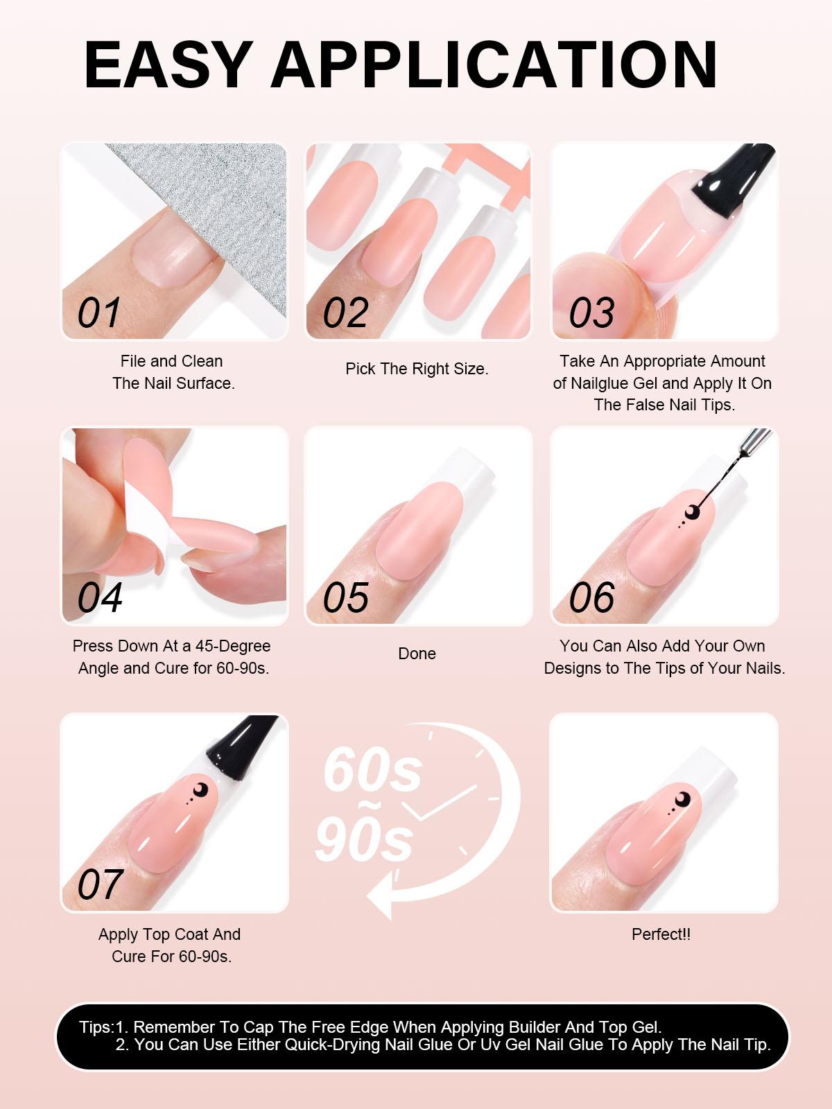 Aillsa Medium Square French Tip Nails Set - 180pcs Soft Gel Nail Tips in 15 sizes, Mini UV Lamp, Base and Top coat, Acrylic Fake Nails Gift For Women nail glue