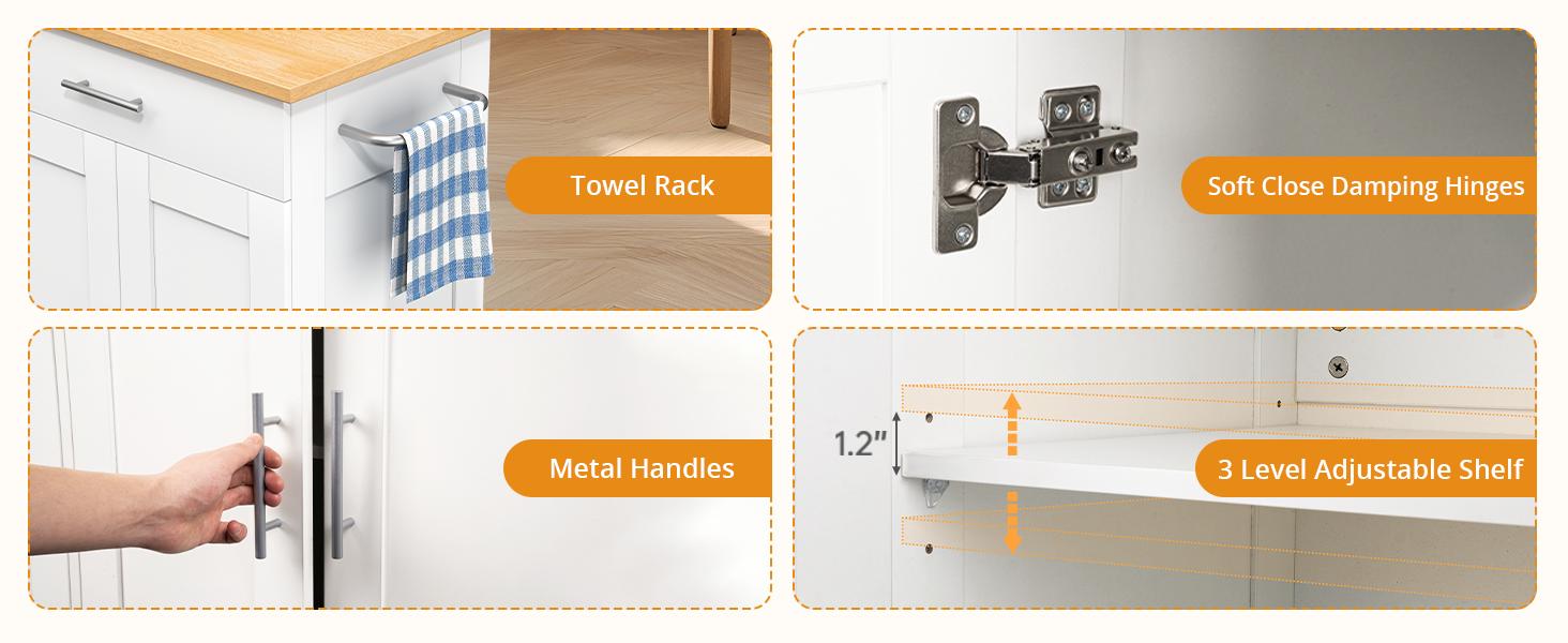 Kitchen Island Cart, Small Kitchen Island with Storage - Large Drawer, Adjustable Shelf & Towel Rack, Mobile Rolling Kitchen Island with Wheels, Space-Saving White Kitchen Organizer for Dining Room