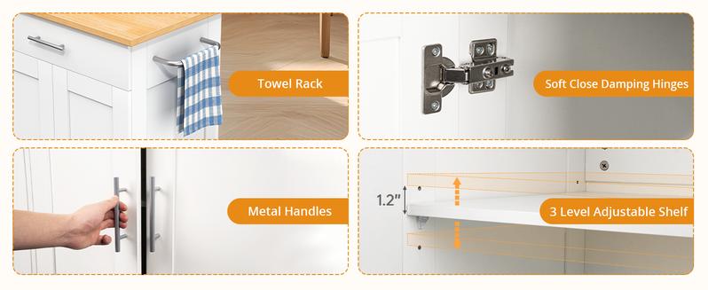 Kitchen Island Cart, Small Kitchen Island with Storage - Large Drawer, Adjustable Shelf & Towel Rack, Mobile Rolling Kitchen Island with Wheels, Space-Saving White Kitchen Organizer for Dining Room