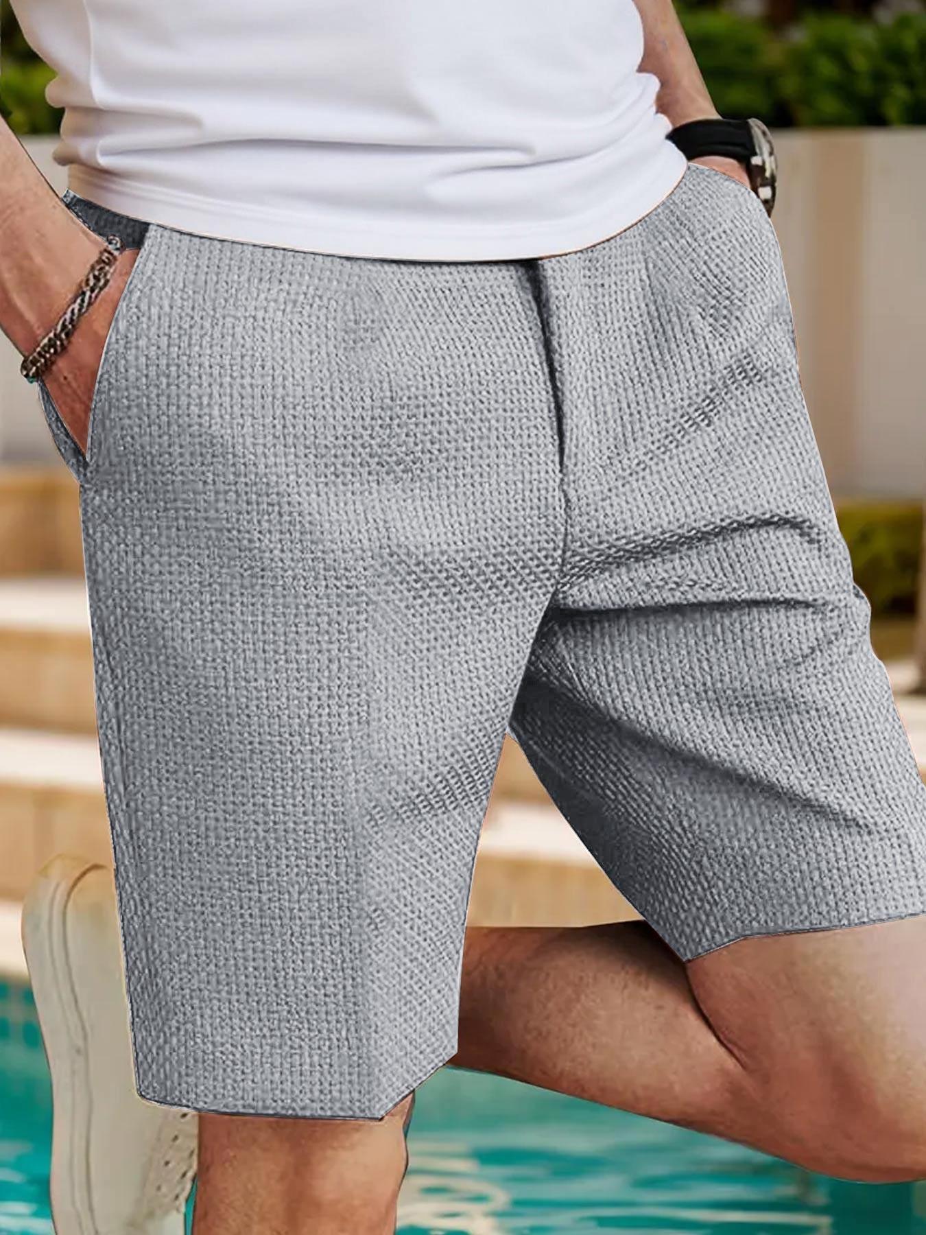 Men's Summer Streetwear Loose Fit Gym Shorts, Elastic Waist Textured Shorts, Trendy Waffle Pattern Lightweight Skateboard Shorts