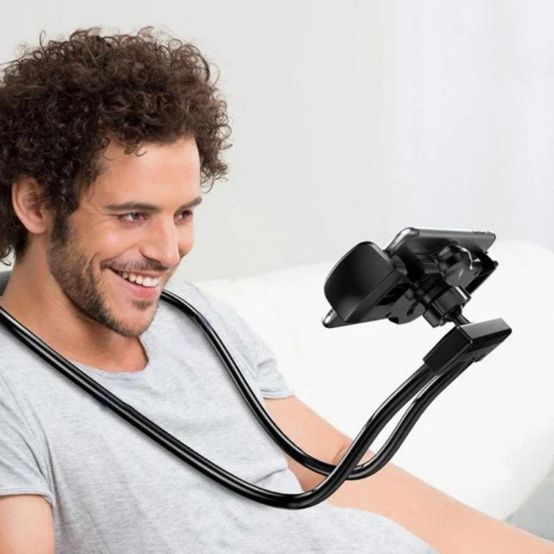Adjustable height phone holder, neck mount, lazy phone holder accessory, 360-degree adjustable phone holder