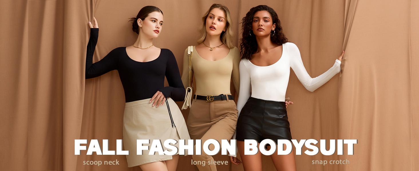 Clearance Sale - Limited Sizes Available** Bodysuits for Women Long Sleeve Body Suits Womens Scoop Neck Bodysuit Double Lined Tops