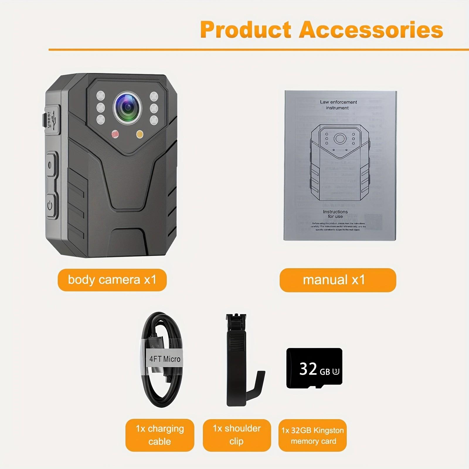 Mini Body Camera, Audio Video Recording, 1080P HD, Night Vision, 32B Card, for Security Guards,  Travel, Portable Wearable Spy Cam Hidden Camcorder