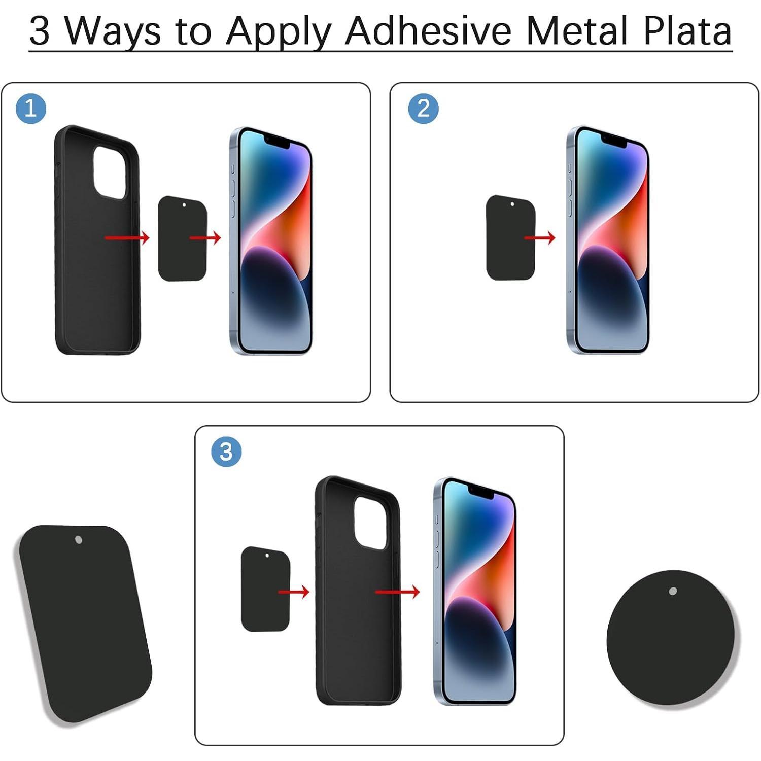 Metal Plate 4 Pack for  Phone  Mount Holder Cradle, Compatible with   Mounts- 2 Rectangle and 2 Round, Black