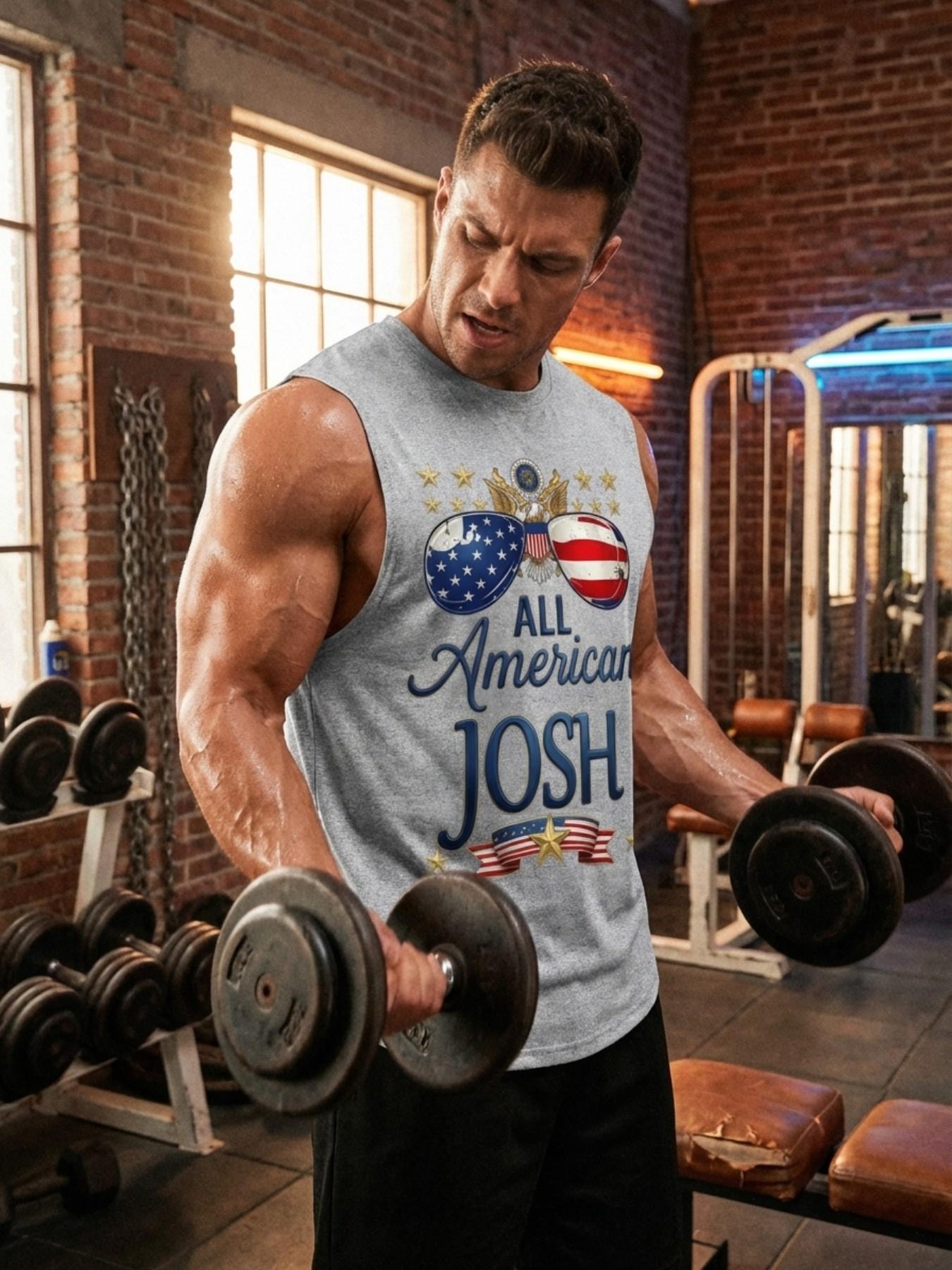 Patriotic Usa Tank Top, Classic Blue Star Stripes, Gold Eagle Logo, Ideal for Independence Day, Summer BBQ, Men's Streetwear