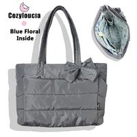 Grey - Blue Floral -Bow