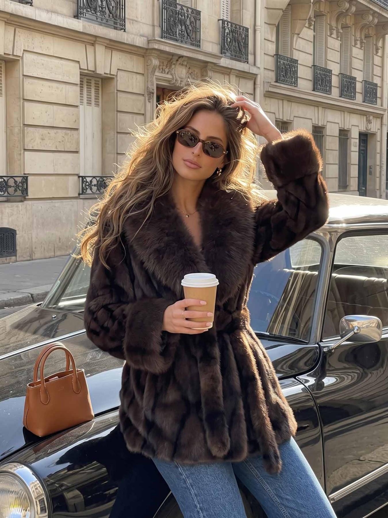 2026 Fall Winter New European Style Casual Fashion High-End Light Luxury Warm Cozy Faux Fake Fur Women's Coat Jackets, Stylish and Comfortable Outerwear for Cold Weather