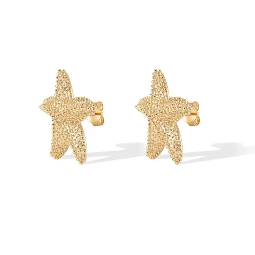 Tewiky Posts Starfish Statement Earrings for Women | Chunky Ocean Starfish Stud Earrings | Hypoallergenic Jewelry For Summer