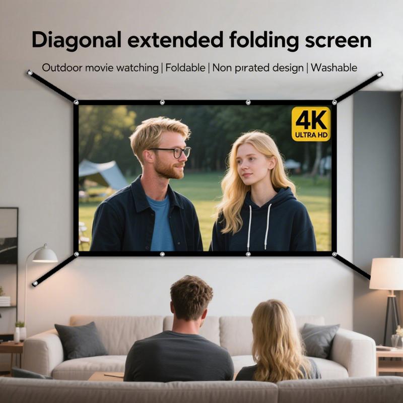 60-72-84-100-120-150 inches, multifunctional double-sided, easy to clean, soft white portable, 16:9 high-definition foldable indoor/outdoor projection screen, with portable bag, suitable for home theater, camping, Projector screen