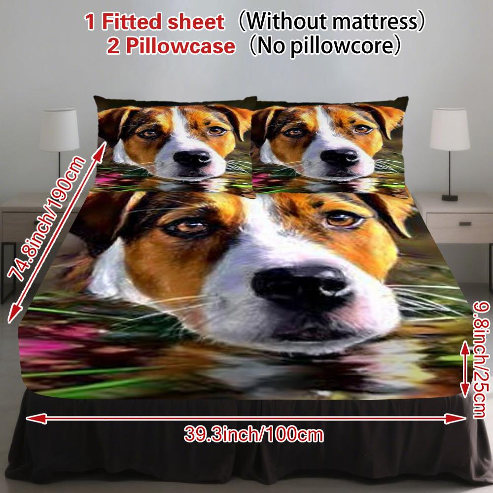 3pcs Fitted Sheet Set: 1 Fitted Sheet + 2 Pillowcases, Pensive Pitbull Pattern, High-End European and American Style Bedding, Soft and Comfortable, Perfect for Bedrooms, Hotels, or Dormitories