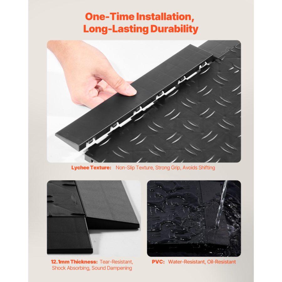 VEVOR Male Garage Floors Transition Edge Kit, 15 PCS Sturdy PP Interlocking Modular Garage Floor Edging Slip-resistant, Easy Assembly Compatible Only With VEVOR Upgraded 6-Lock Garage Mats, Black