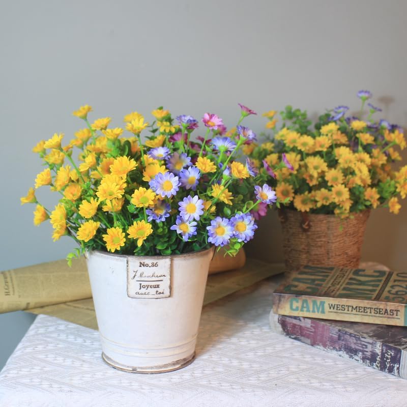 12 Bouquets Artificial Daisies Plastic Faux Flowers Outdoor UV Resistant Fake Daisy Home Decor Window Box Garden Pots Indoor Outdoor Decoration #GLOBAL PICKS