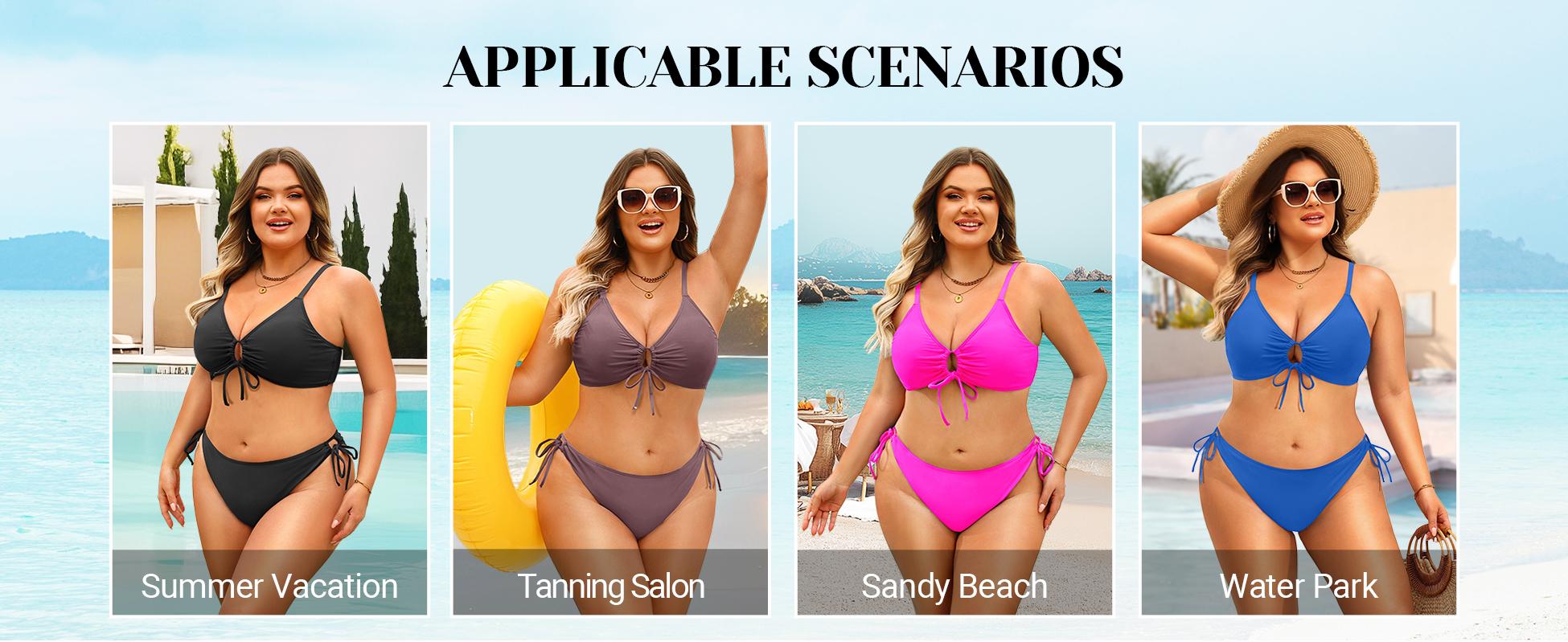 Daci Women's Plus Size Triangle Bikini Set, Sexy Tie Front Two-Piece Swimsuit