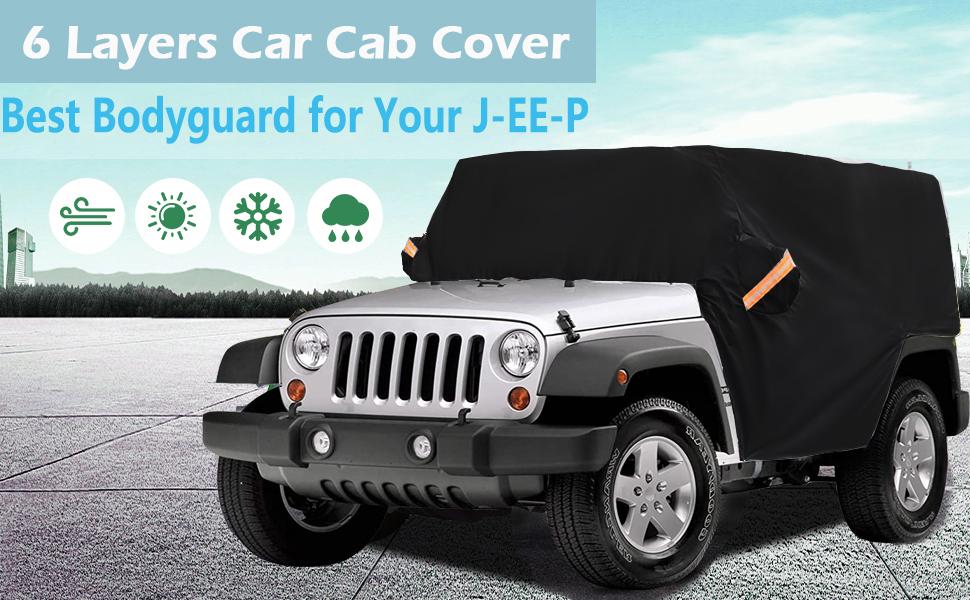 Big Ant Car Cover,Waterproof 6 Layers Car Cab Cover for Je-ep Wrangler 2 Doors,Heavy Duty Half Car Cover Protect from Snow Rain Hail Sunshine,Fit for SUV J-eep Wrangler JKU JLU 1987-2022