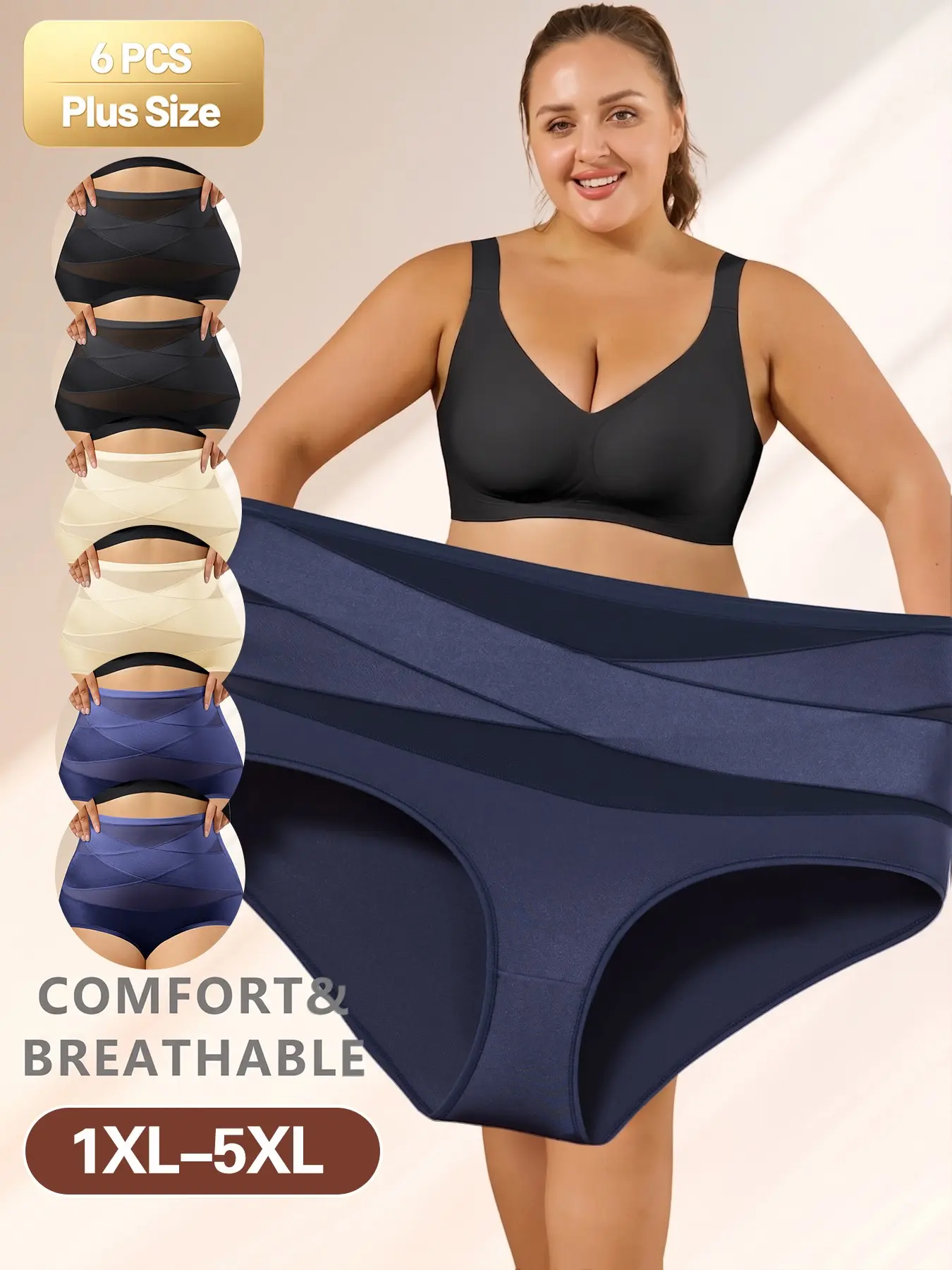 2 black + 2 apricot + 2 dark blue