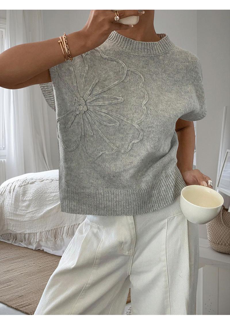 Women's Plain Flower Jacquard Semi-sheer Cable Knit Top, Casual Sleeveless V Neck Knitwear for Daily Wear, Ladies Clothes for All Seasons