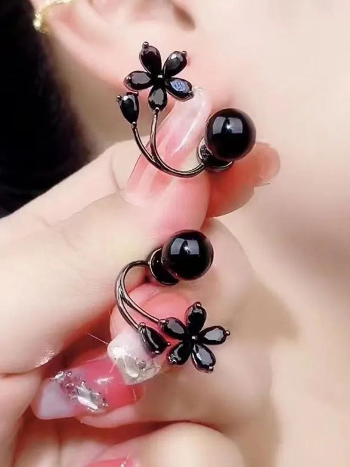 Elegant Tulip U-Shaped Earrings, Sparkling Cubic Zirconia Accents, Hypoallergenic Design for Daily and Special Occasions