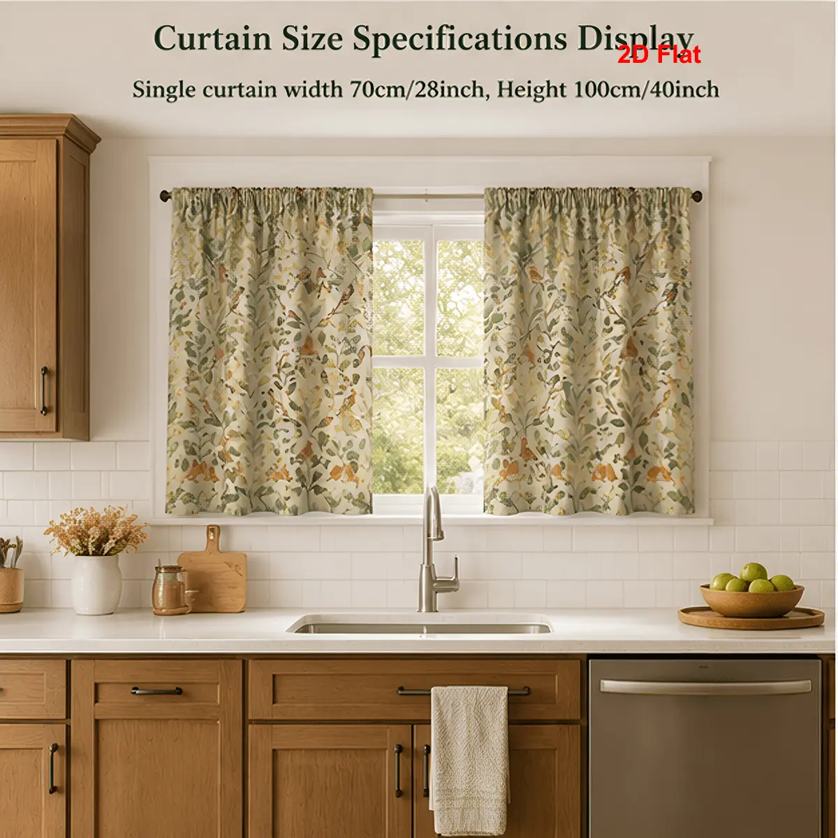 DearTex 2D Flat 2pcs Thermal Insulated Sun Blocking Window Treatments with Soft Breathable Fabric Elegant Neutral Woodland Print Easy to Hang and Carry for Kitchen Living Room Bedroom Decor