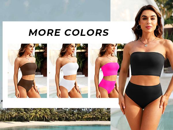 Tempt Me Women Bandeau Bikini Set Strapless Swimsuits High Waisted Two Piece Swimsuit Longline Bathing Suits with Full Coverage Bottom