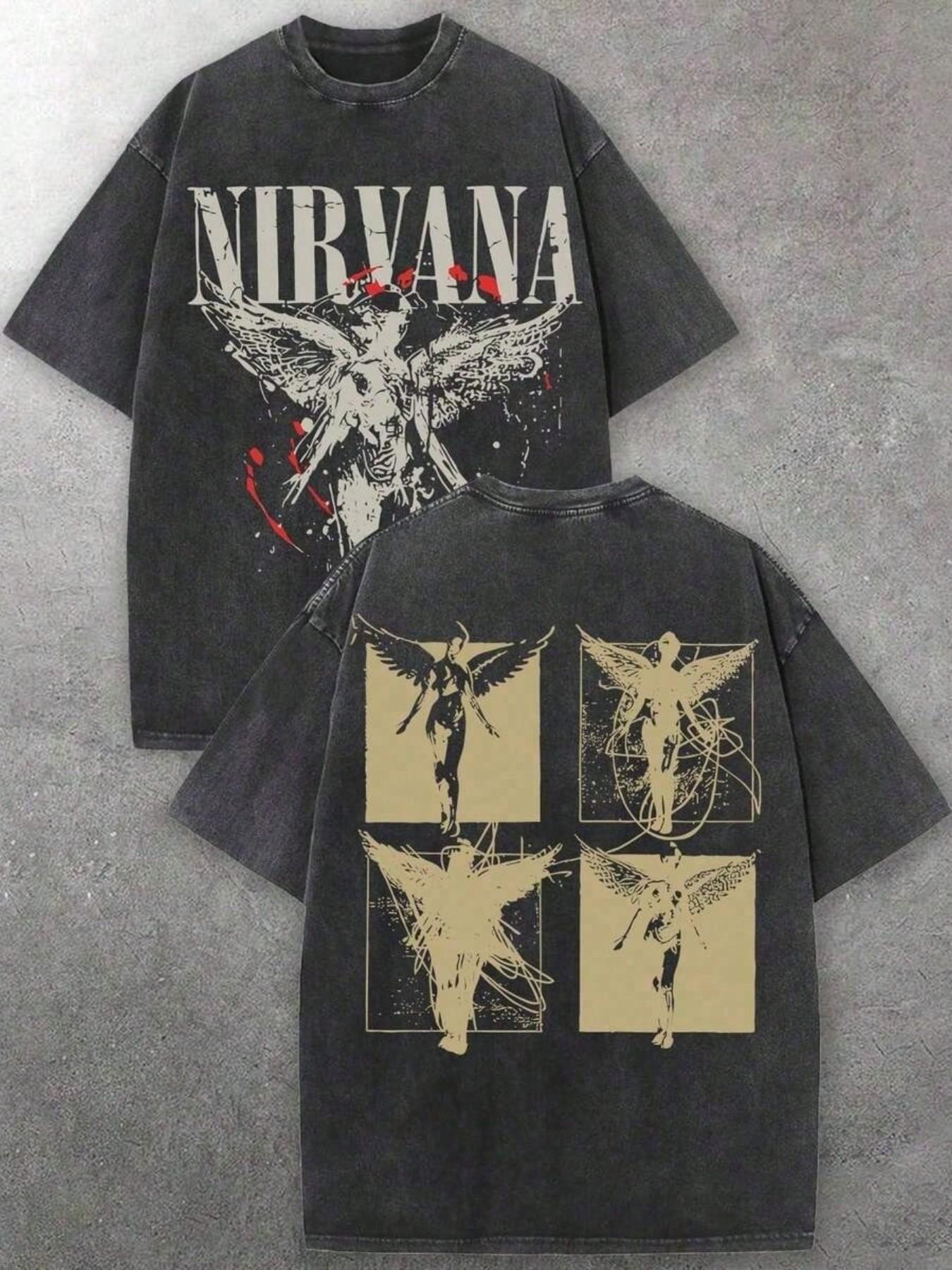 Vintage Washed Loose Fit T-Shirt, Angel Print Short Sleeve, Y2K Gothic Rock Street Style, Retro Punk Casual Top, Unisex Fashion