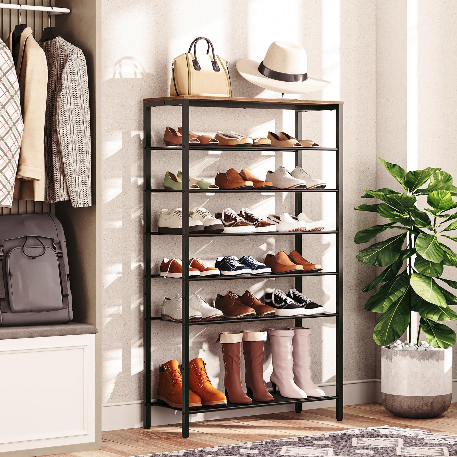 MAHANCRIS 8-Tier Shoe Rack with Adjustable Metal Mesh Shelves, Large Capacity with 28-32 Pairs of Shoes, for Entryway, Stable Structure, Rustic Brown