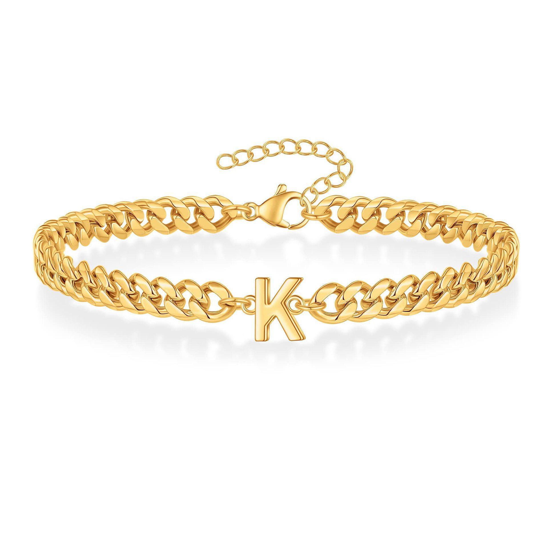 Men's Cuban Link Bracelet with Custom Initial Charm, Stainless Steel Non‑Tarnish Hypoallergenic Stackable Couple‑Themed Matching Jewelry for Daily Wear