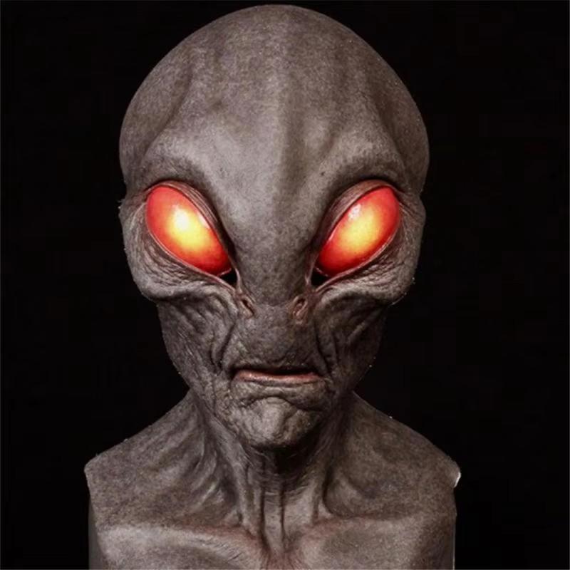 Halloween Alien Latex Mask - Unisex Adult Mature Space Element Cosplay Horror UFO Skull Helmet, Carnival Dress-Up Party Costume Prop Accessories for Novelty Toy Enthusiasts