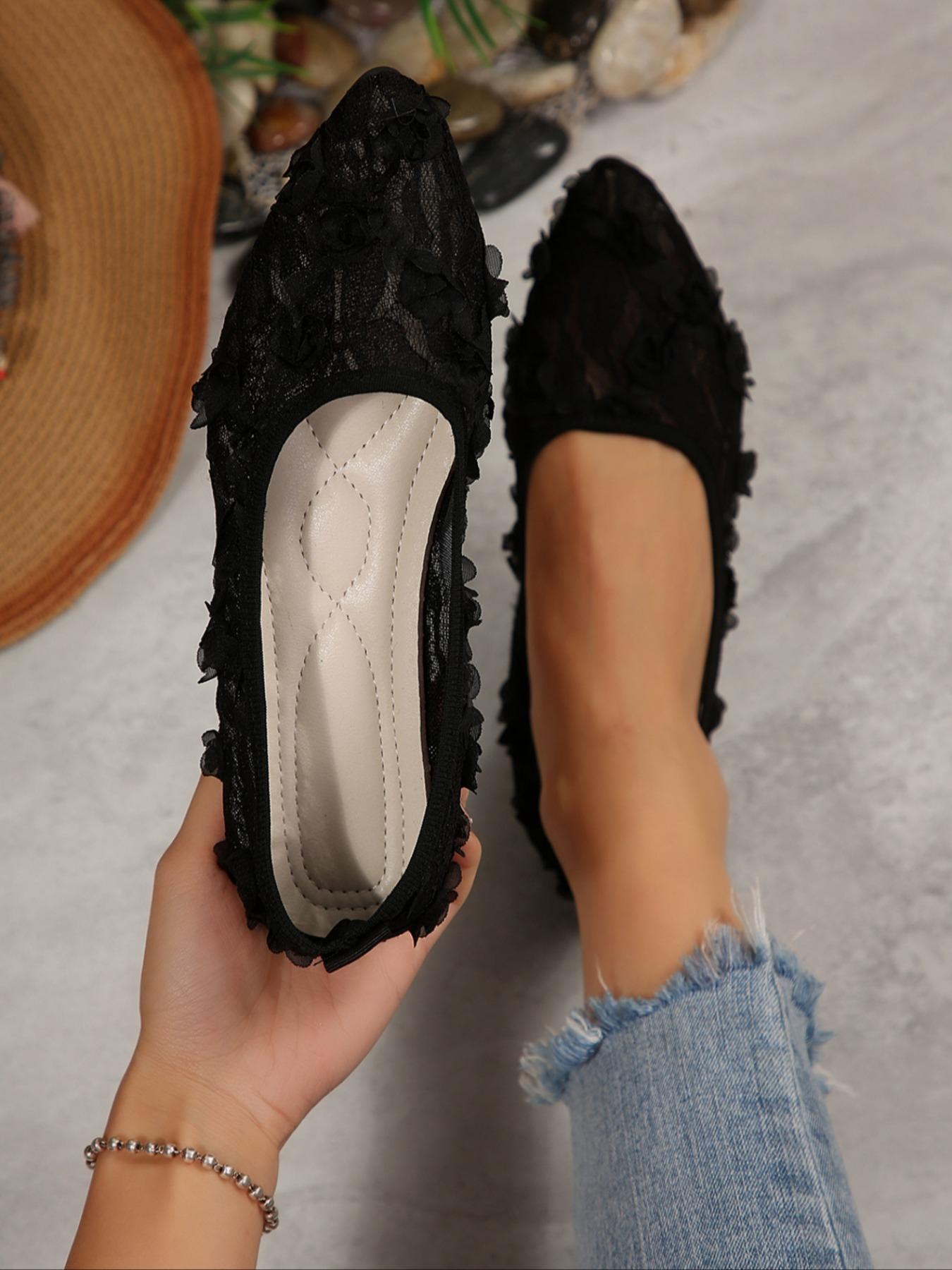 Women's Summer Mesh Bow Flat Shoes, Breathable Hollow Out Slip-On Mary Jane Dance Shoes, Cute Textile Rubber Sole