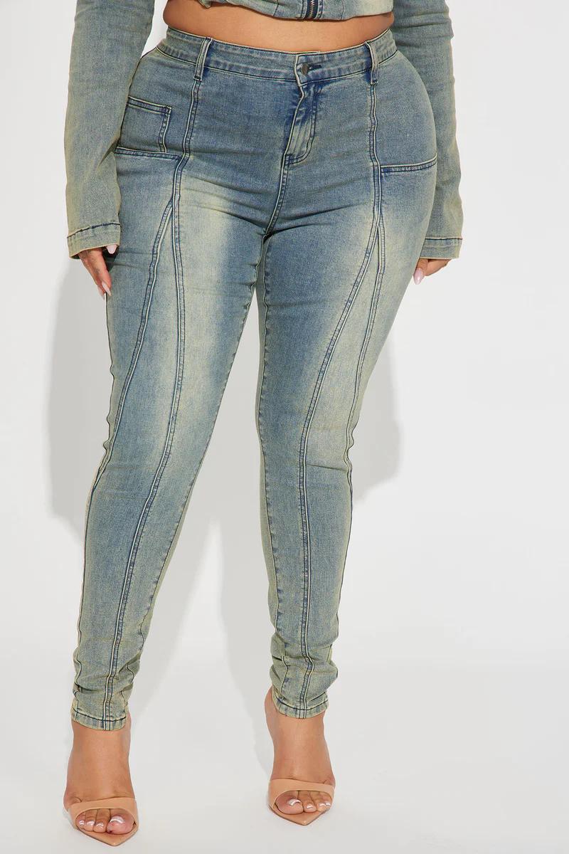 Elengatine Mid Rise Stretch Skinny Jeans - Medium Wash Women's Vintage Light Wash with Contrast Stitch Fit Bottom Fashionable All Seasons Below the Ankle Jeans for Trendy Streetwear and Daily Wear Pants Trouser