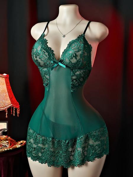 Sheer Floral Lace Sleepwear Set - Bralette & G-string | Comfortable & Breathable, All-Season Romantic Lingerie