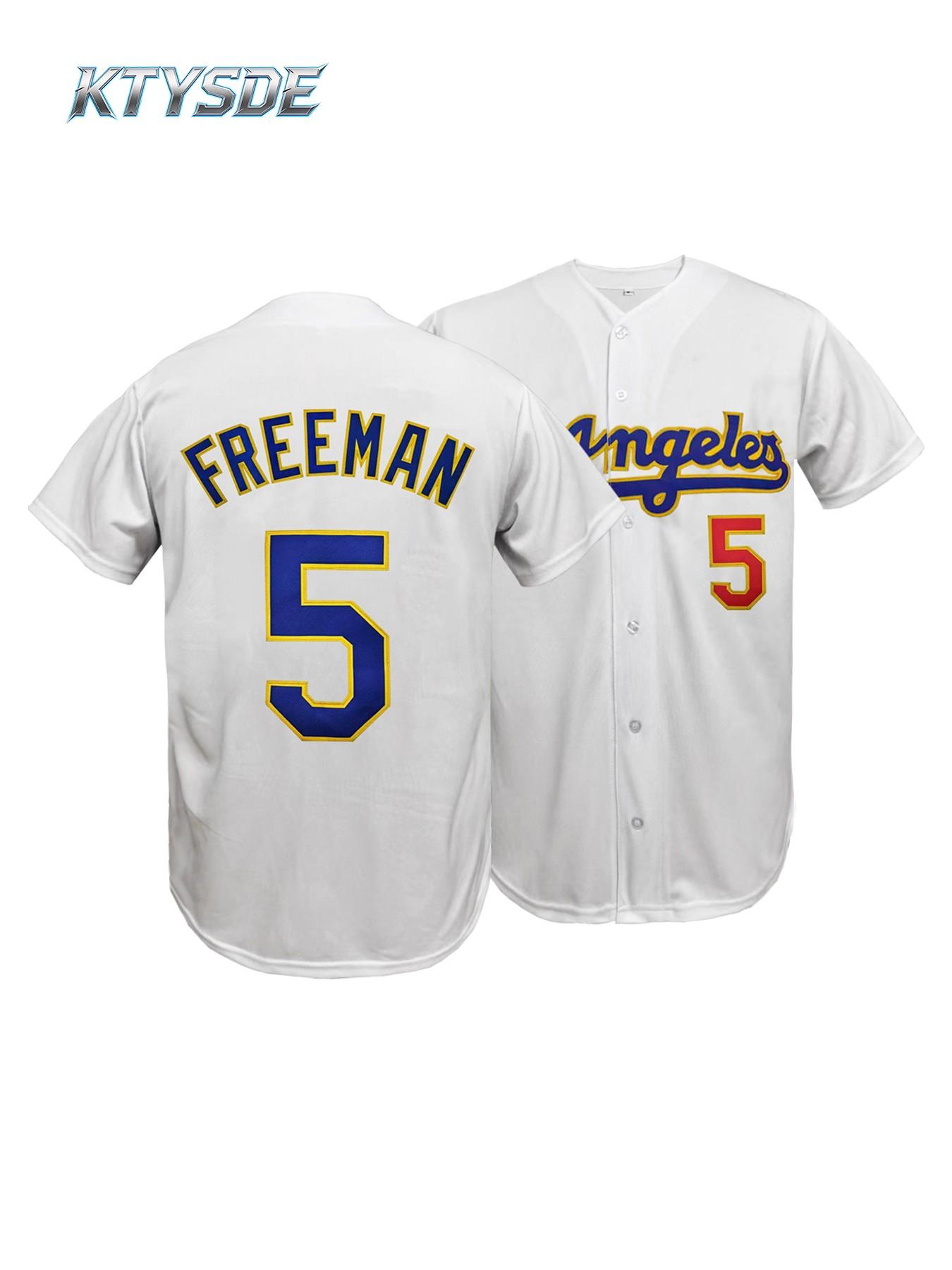KTYSDE Men's #5 Los Angeles Stitched Baseball Jersey, Vintage Stitched Button Up Baseball Top, Quick Dry Athletic Shirt for Baseball Fans, Softball & Daily Outfit