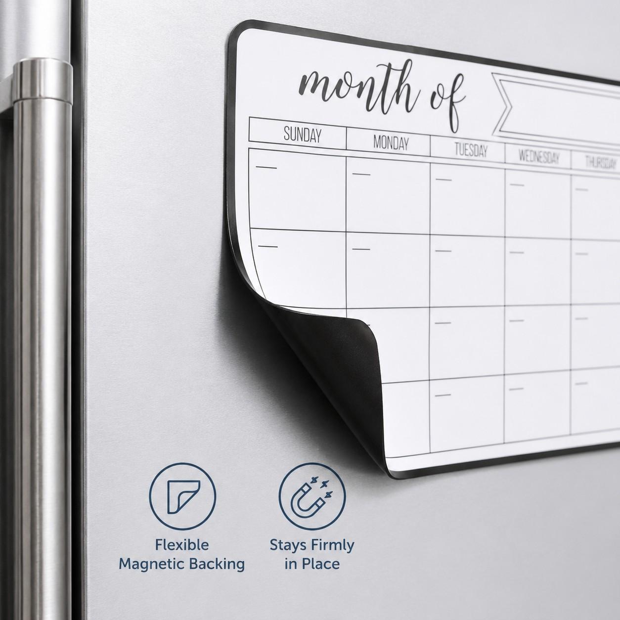 Magnetic Refrigerator Monthly Planner Set, Calendar for Fridge, Includes 4 Magnetic Markers, Reusable Whiteboard, Ideal for Home and Study Time Management