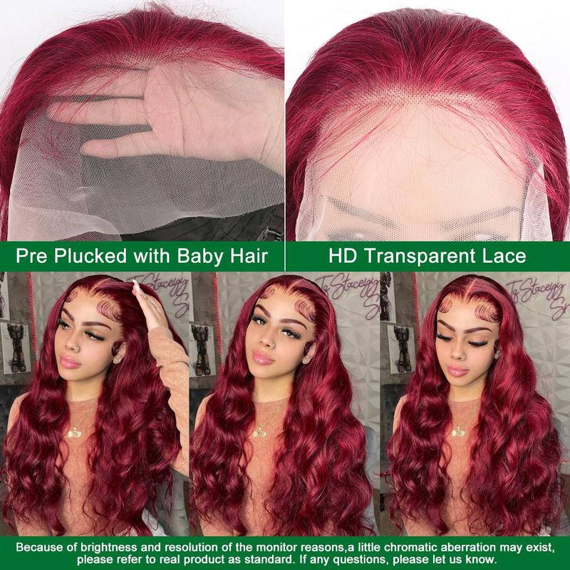 Bling Hair 99J Burgundy Body Wave Lace Front Wigs Human Hair 13x4 Transparent Lace Frontal Wigs Glueless Red Color Wigs Human Hair Pre Plucked 28 Inch