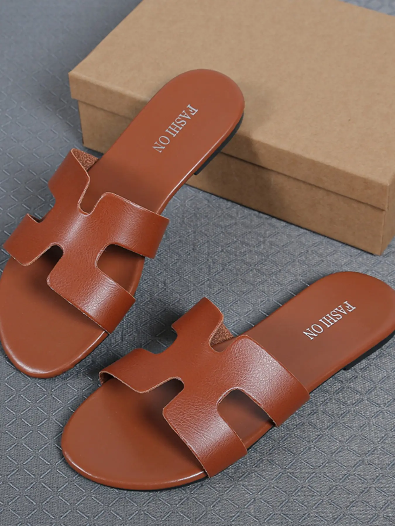 H-Type Smooth Sandals, Elegant PU Leather, Round Toe, Anti-Slip Sole, Multiple Colors, Ideal for Daily Wear, Shopping, Beach, Home
