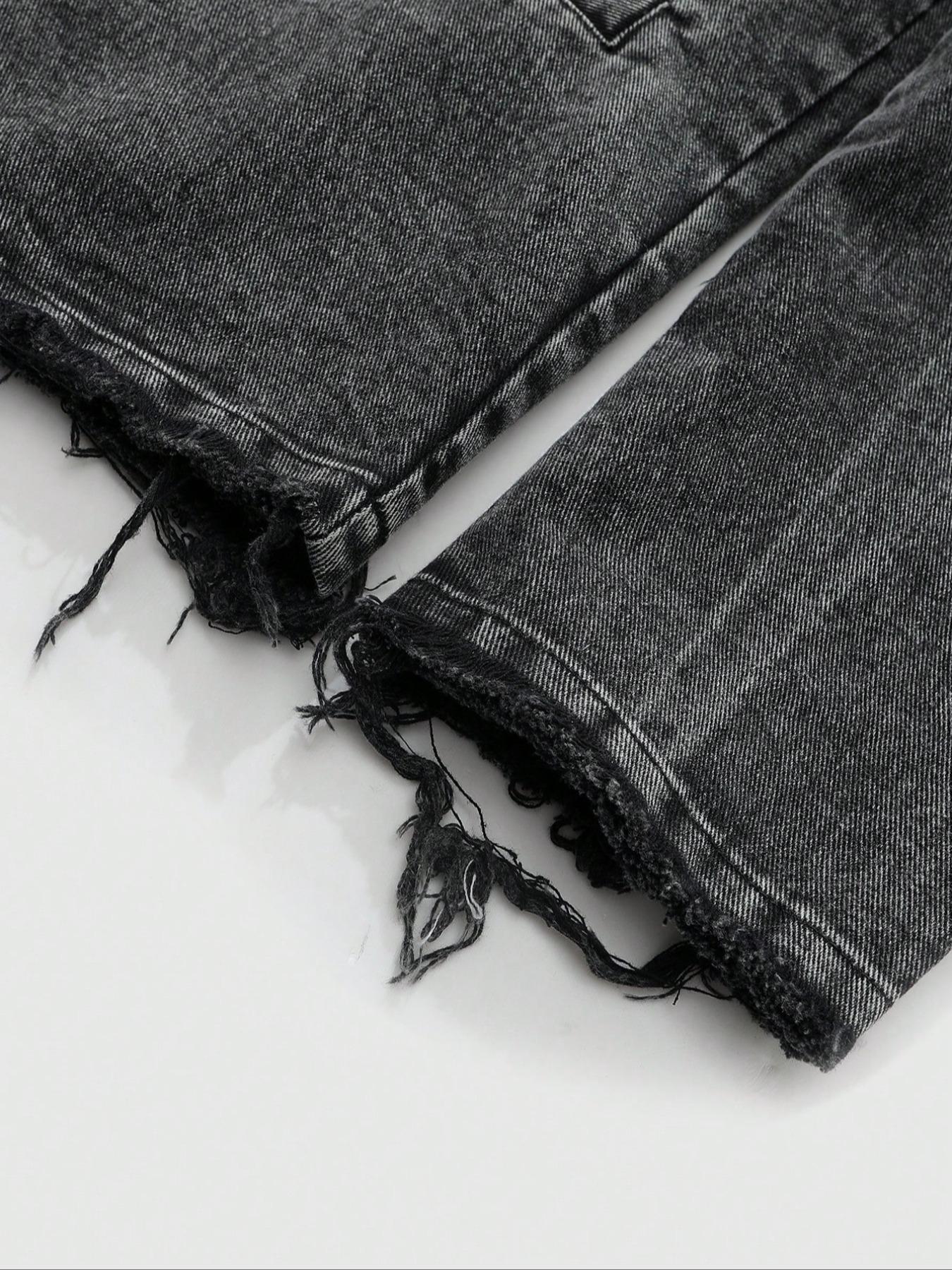 Men's Fashion Distressed Denim Jacket, Rhinestone Letter Print, Casual Street Style, Commuter Mood, Vintage Rocker Jacket, Star Design, Long Sleeves