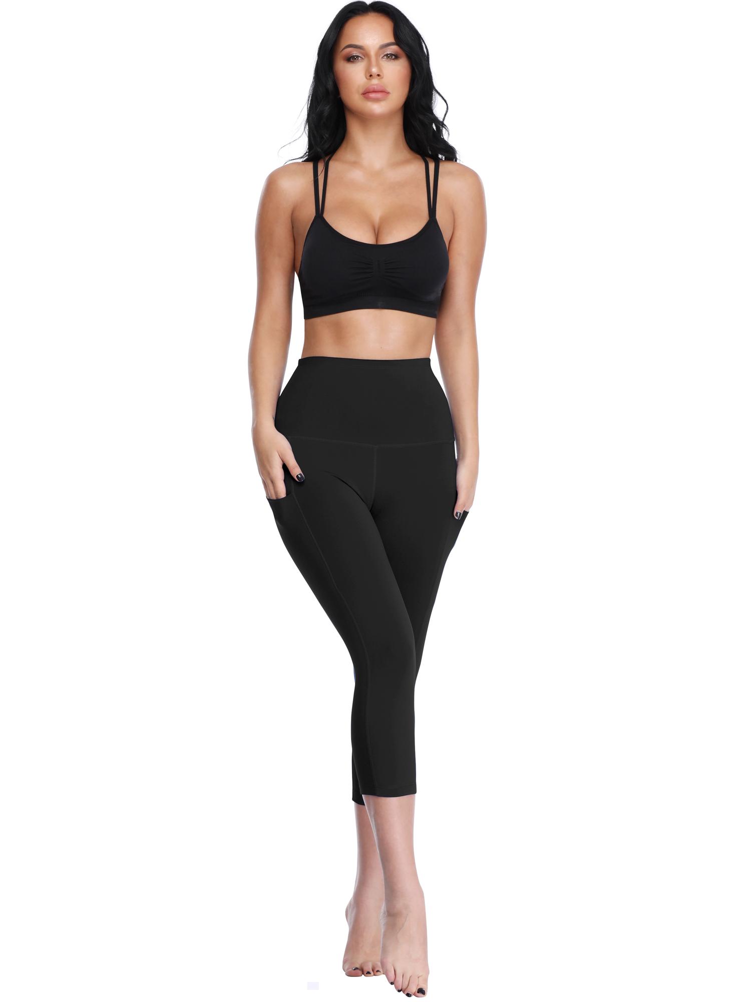 CADMUS 3 Pack Womens High Waist Workout Legging Capris for Yoga w Side Pockets CADMUS 3 Pack Womens High Waist Workout Legging Capris for Yoga w Side Pockets
