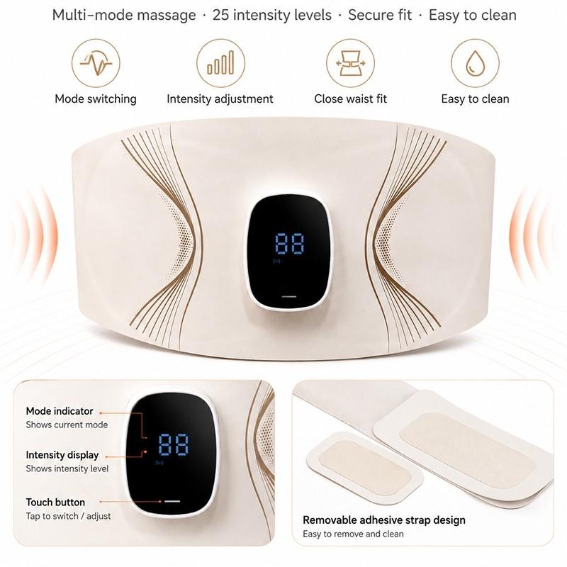 Portable Smart Heat Therapy Waist Massager Belt EMS Microcurrent Pulse Abdominal Massage Belt Waterproof Easy Clean For Office Home Workout Daily Care