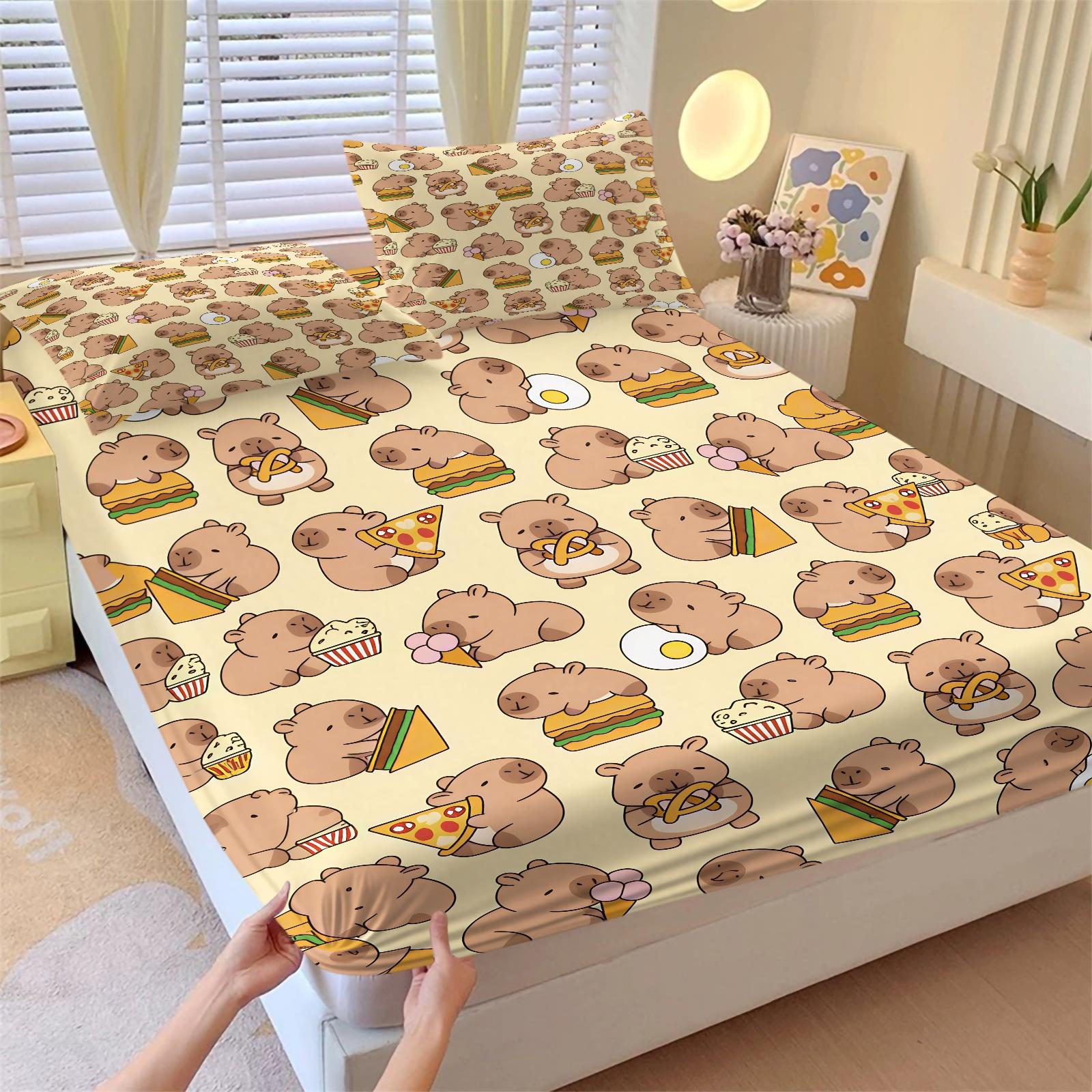 3-Piece Highland Cow & Sunflower Fitted Sheet Set, 1 Fitted Sheet + 2 Pillowcases, Soft Breathable Fabric, Non-Slip Mattress Cover, Floral Cow Bedding, Perfect for Teen Bedroom, Farmhouse Room Decor