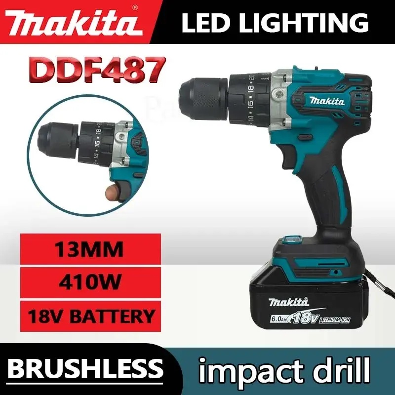 Makita DDF487 18V Drill - Equipped with Brushless Motor, 5-Speed Impact Function - for Decorative Equipment Applications
