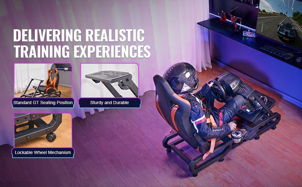 VEVOR Racing Wheel Stand with Wheels For Logitech G923/G920/G29, Heavy Duty Steel Driving Simulator Cockpit-Thrustmaster T248P, Steering Wheel Bracket Foot Pedal Adjustable, Max Load 330 LBS