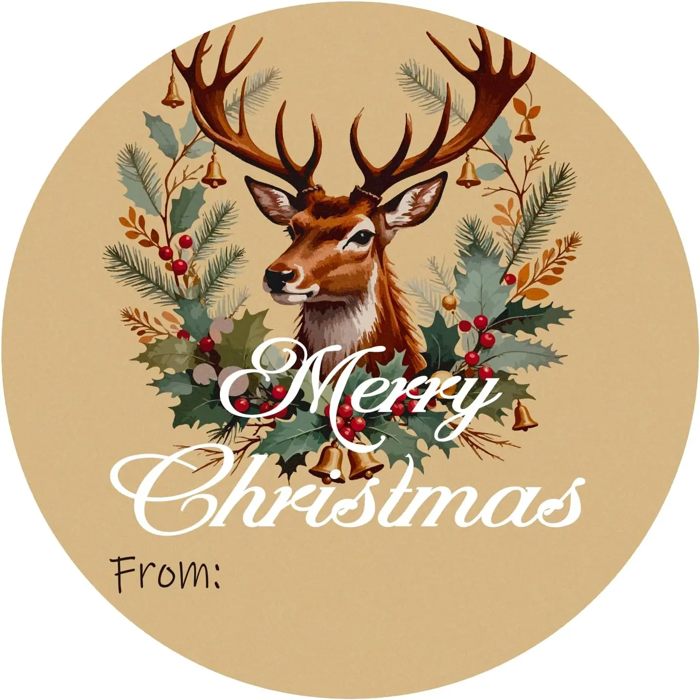 120 count to and from Merry Christmas Stickers, 2" Christmas Name Tags Stickers with Holly, Xmas Reindeer Stickers, Xmas Envelope Seals Sticker for Ornament Goodie Bag Decor