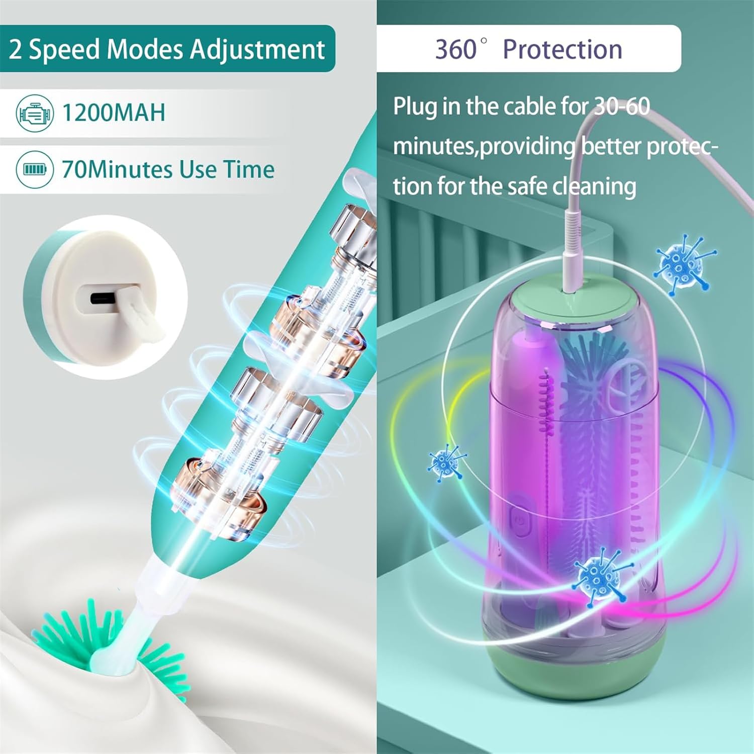 Electric Bottle Cleaning Brush, Baby Bottle Brush Cleaner, Water Bottle Cleaning Kit, Nipple Brush,Straw Cleaner Brush, 360° Rotation, Silicone Material, Waterproof,6 Packs Set for Newborns